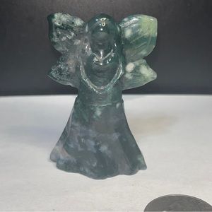 Moss Agate Crystal Butterfly Fairy Carving. Crystal Carvings